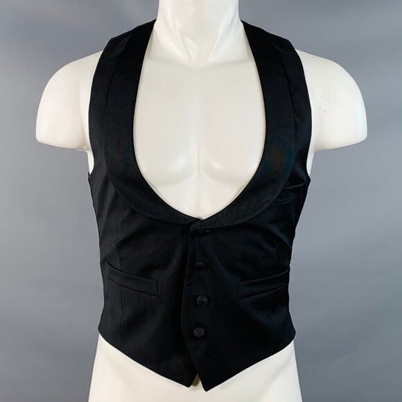 BAND OF OUTSIDERS Size 34 Black Wool Mohair Twill Shawl Vest - Picture 1 of 7